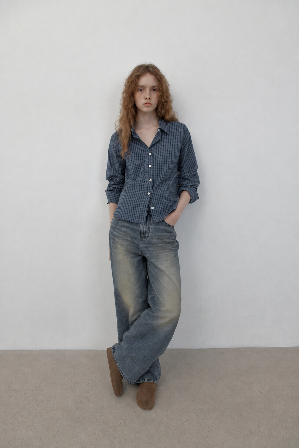 Wide-Leg Washed Jeans