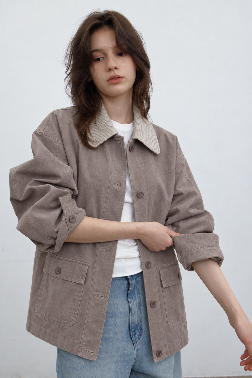 Contrast-Collar Jacket — View 2