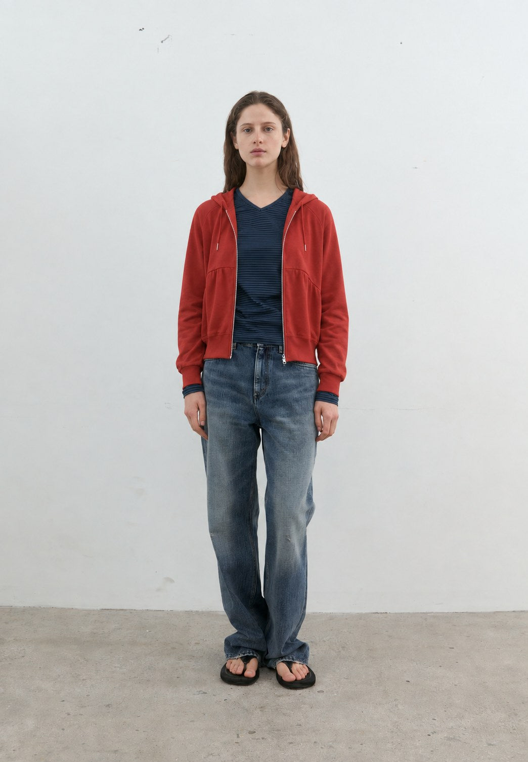 Gathered Zip Hoodie — Front full-length view