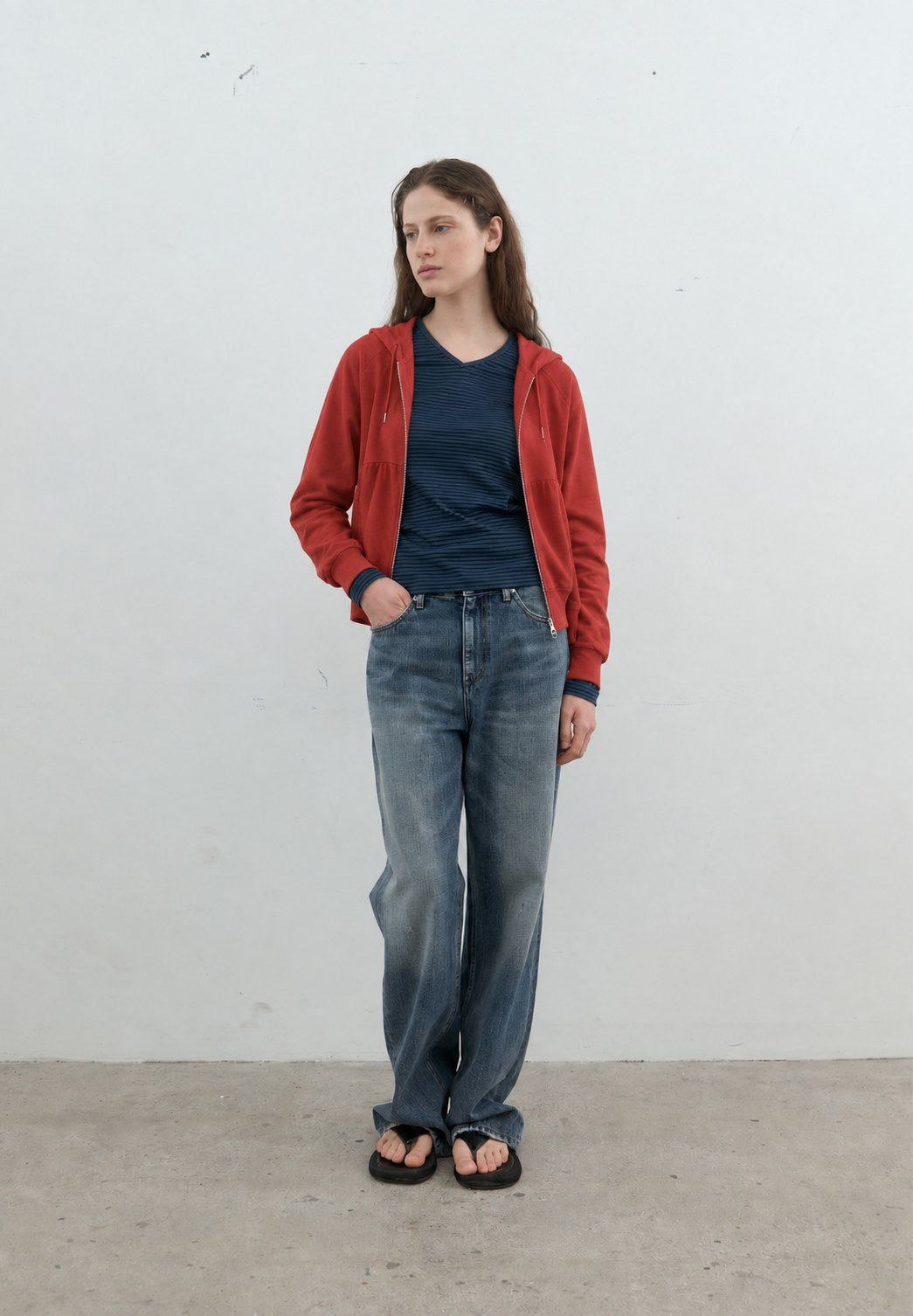 Gathered Zip Hoodie — Worn open