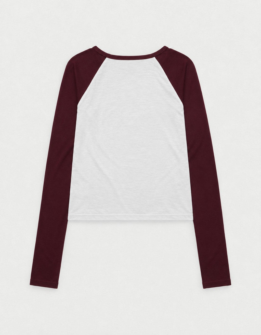 Contrast Raglan Tee — Burgundy sleeves, back flat lay