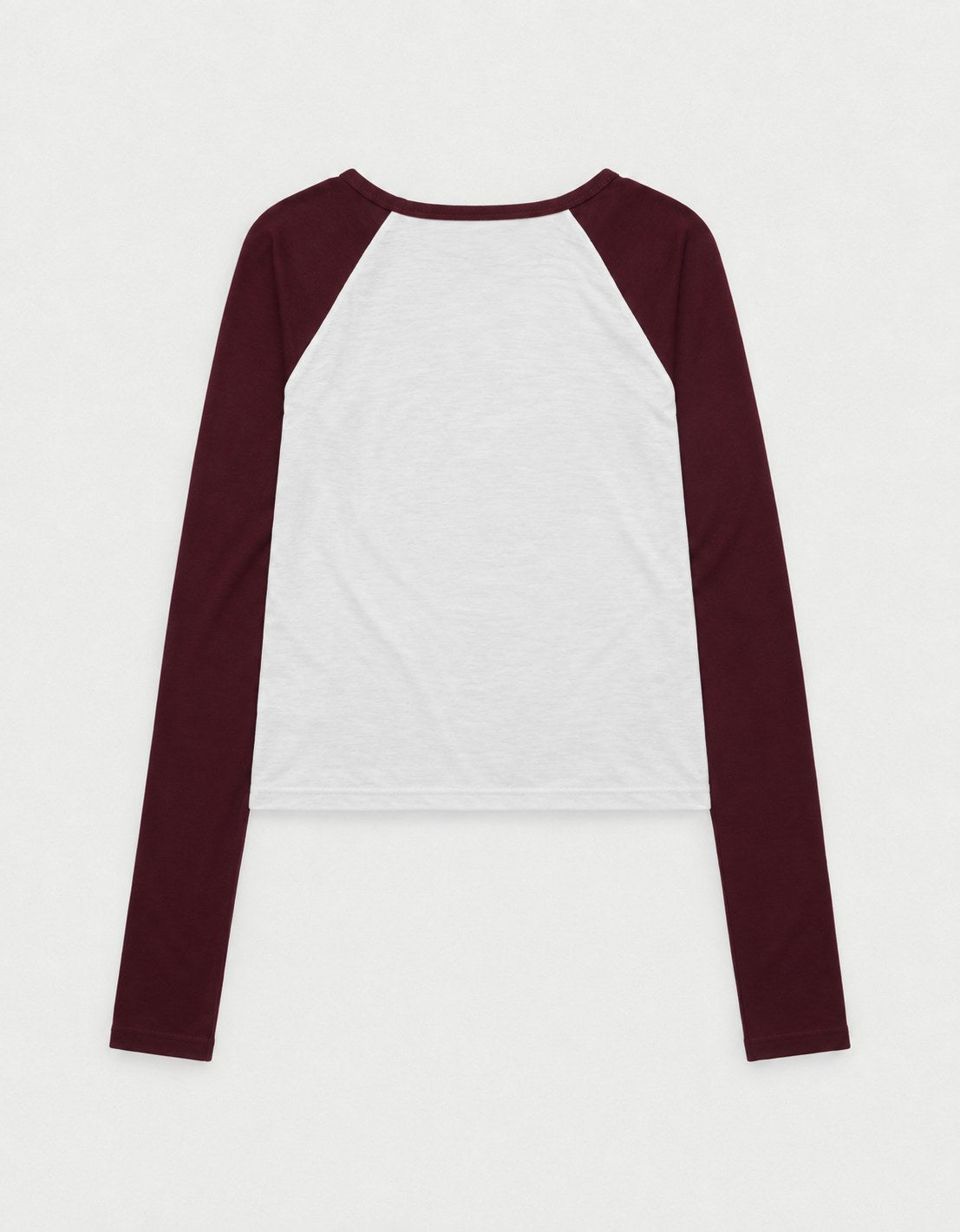 Contrast Raglan Tee — Burgundy sleeves, back flat lay