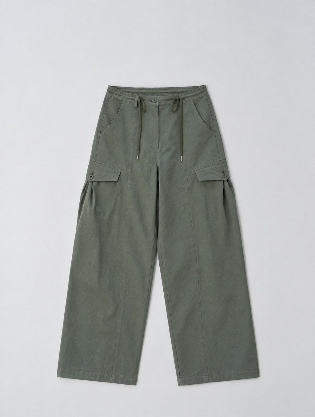 Drawstring Cargo Pants — Green, front flat lay