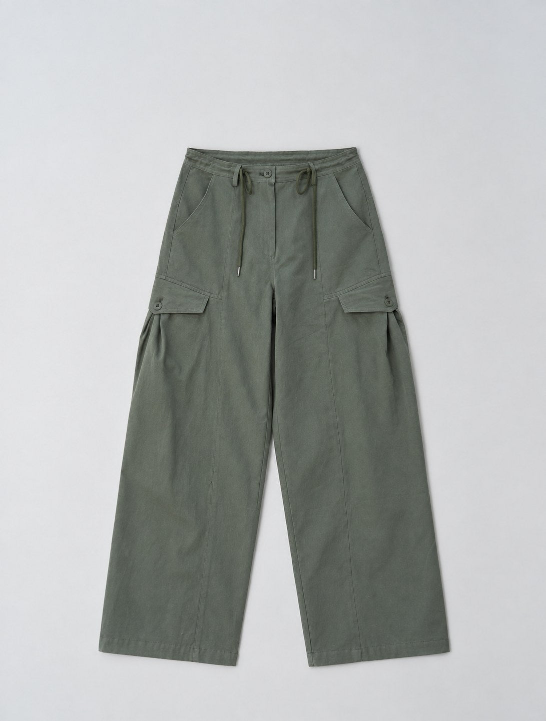Drawstring Cargo Pants — Green, front flat lay