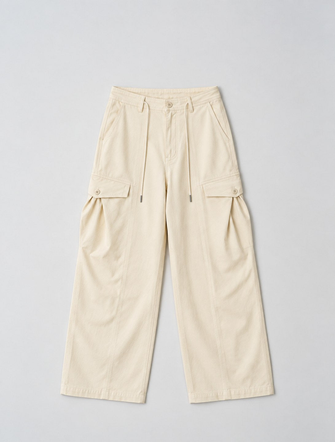 Drawstring Cargo Pants — Ivory, front flat lay