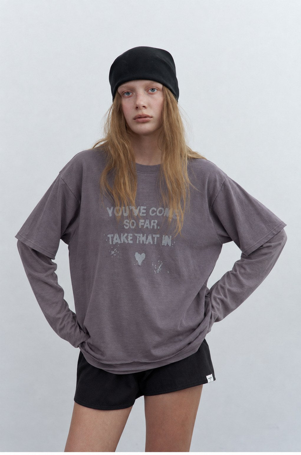 Layered Graphic Tee — Purple, front view