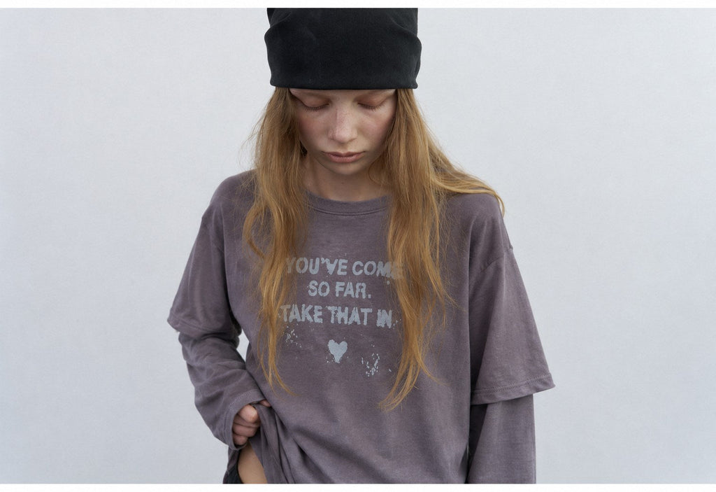Layered Graphic Tee — Purple, close-up