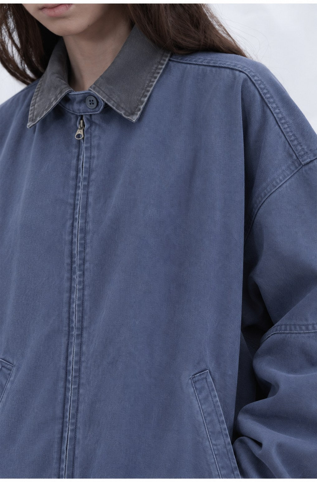 Washed Zip Jacket — Collar and washed finish