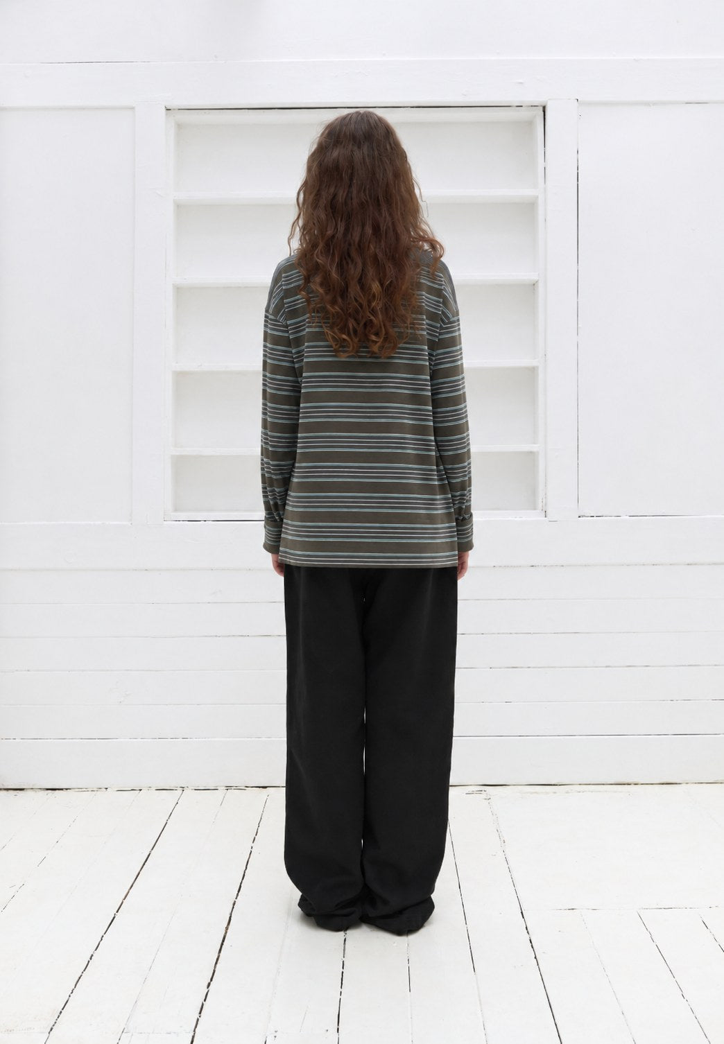 Striped Pocket Tee — Green stripe, back view