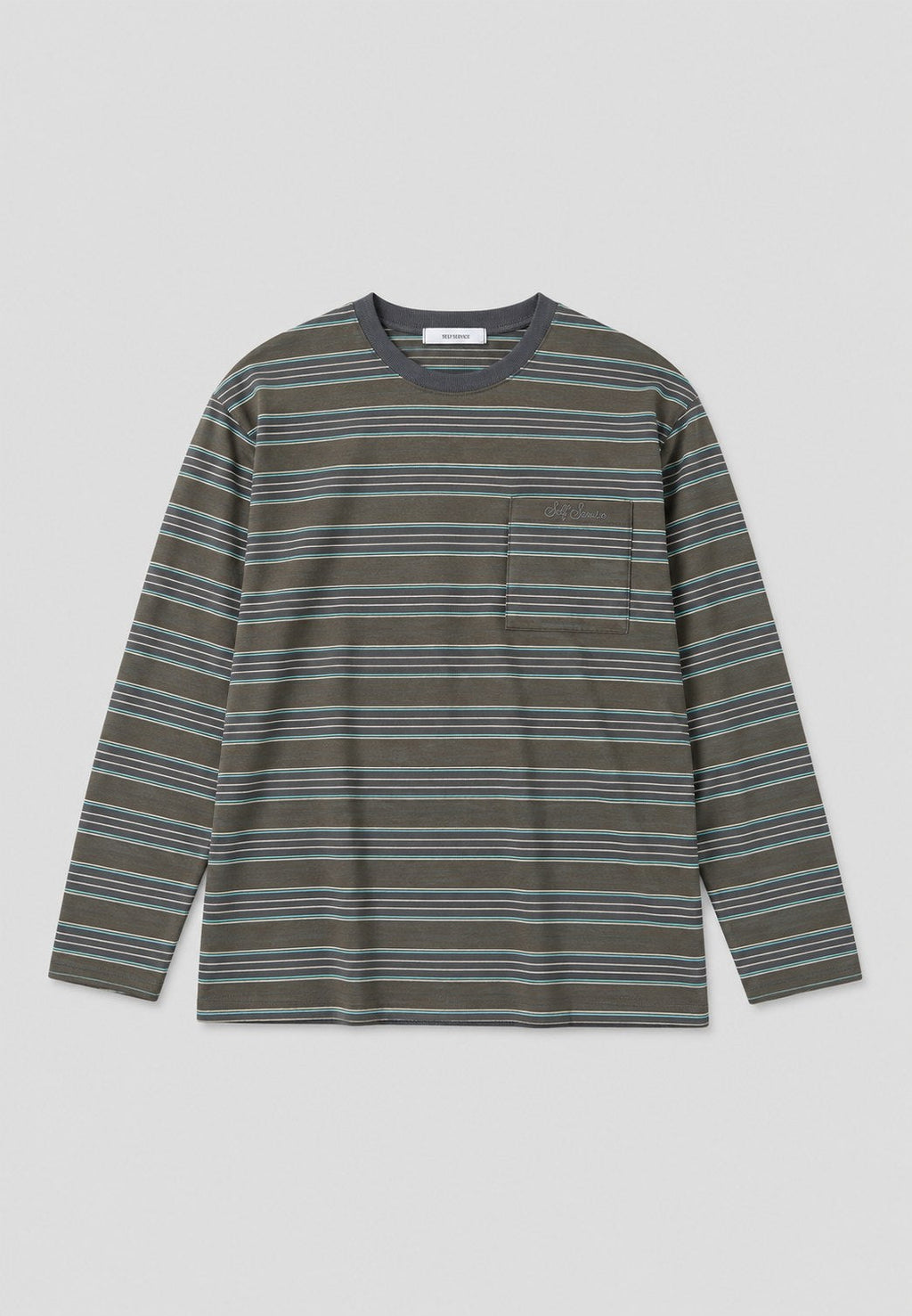 Striped Pocket Tee — Green stripe, front flat lay