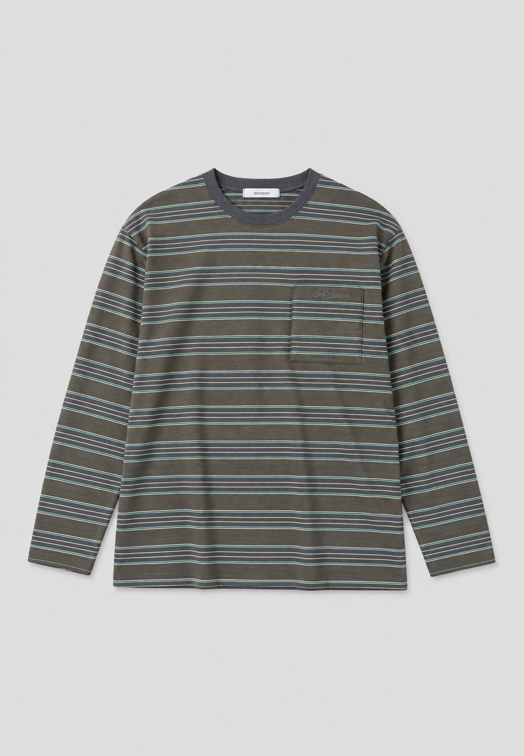 Striped Pocket Tee — Green stripe, front flat lay