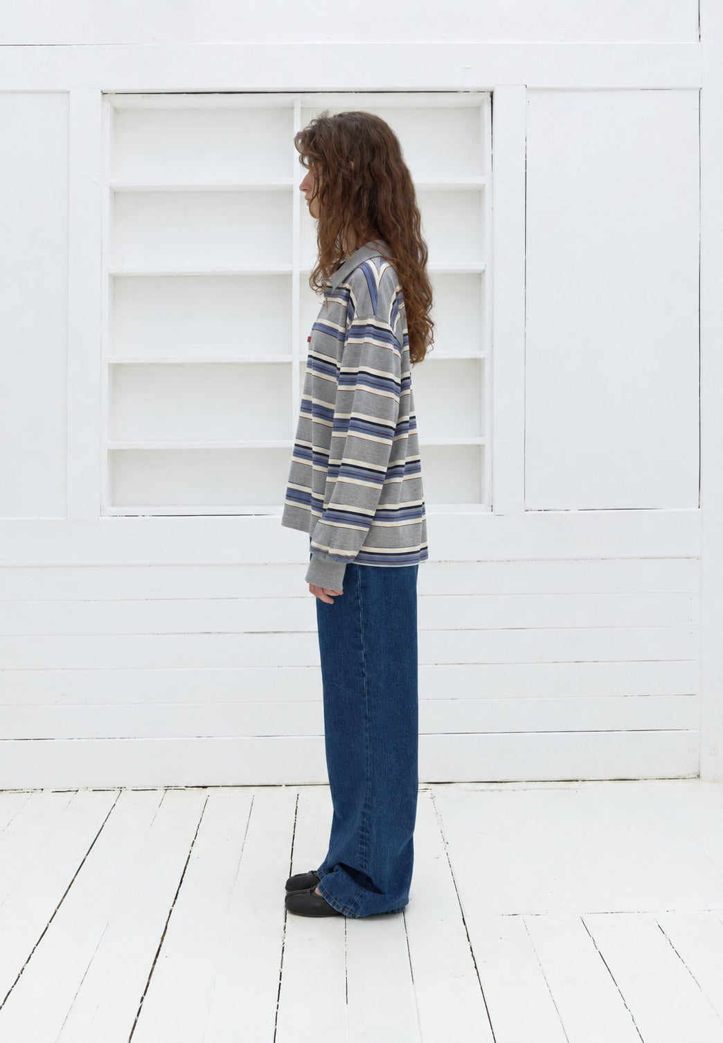 Striped Polo Shirt — Grey, side view