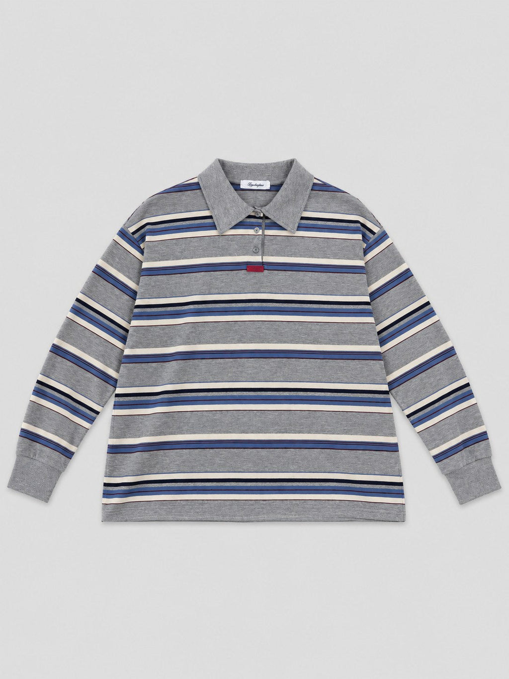 Striped Polo Shirt — Grey, front flat lay