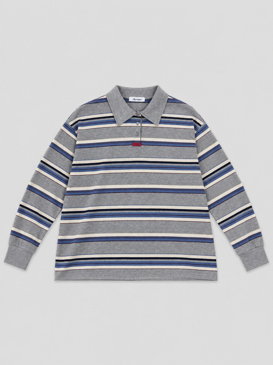 Striped Polo Shirt — Grey, front flat lay
