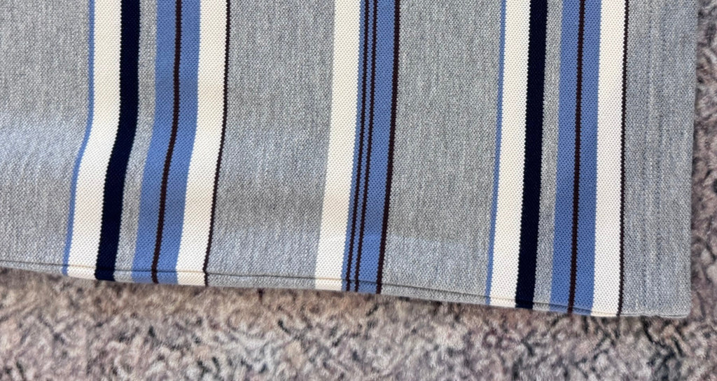 Striped Polo Shirt — Grey, straight hem detail