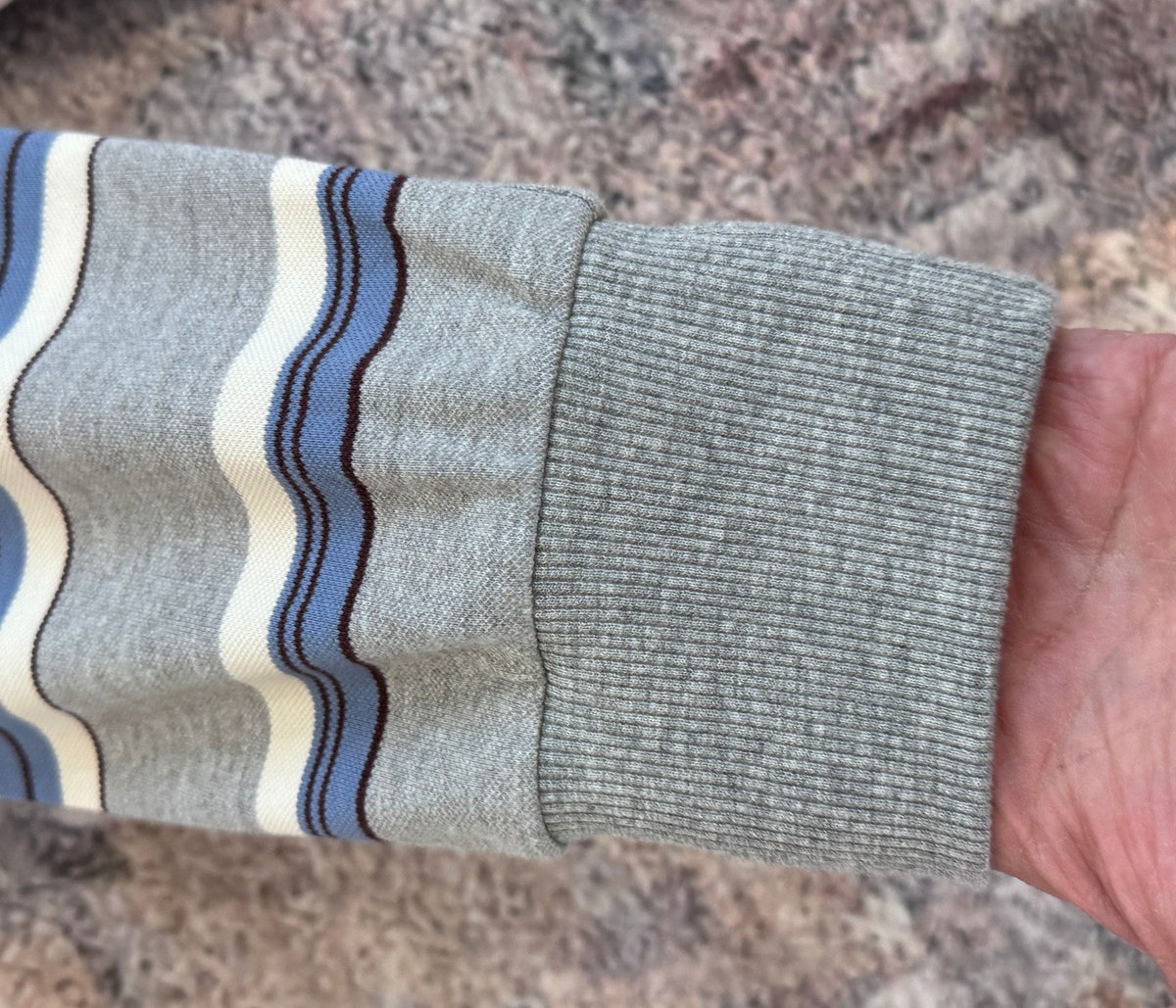 Striped Polo Shirt — Grey, ribbed cuff detail