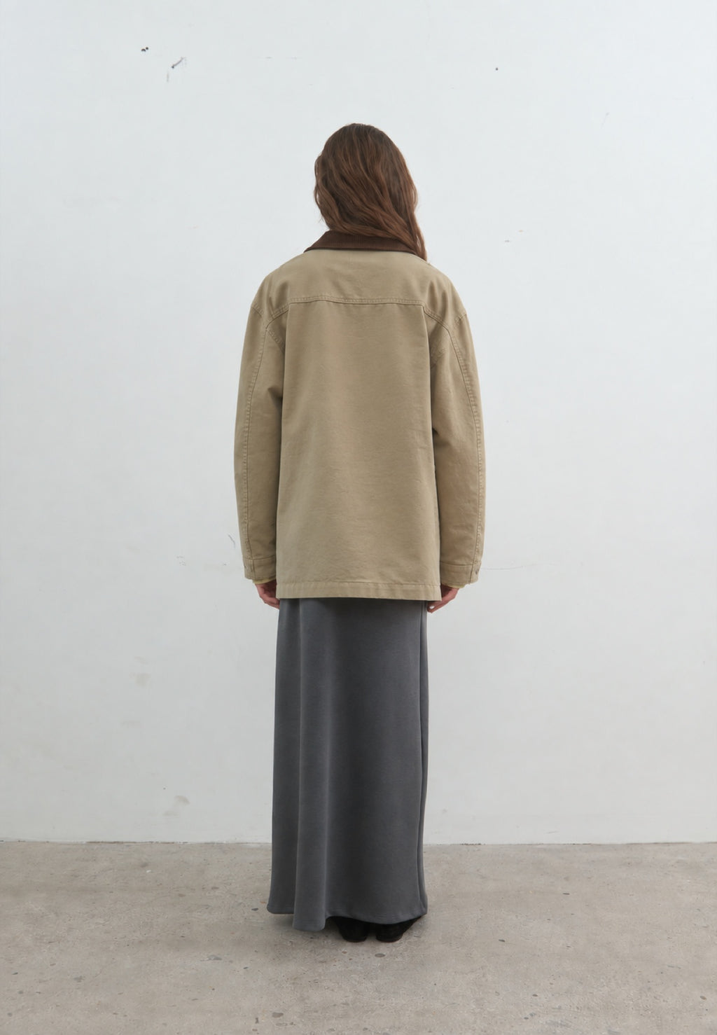 Corduroy-Collar Jacket in khaki, back view