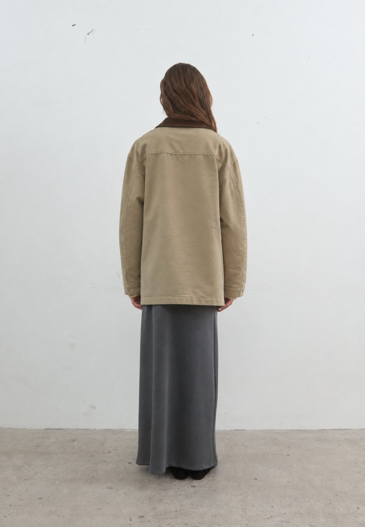 Corduroy-Collar Jacket in khaki, back view