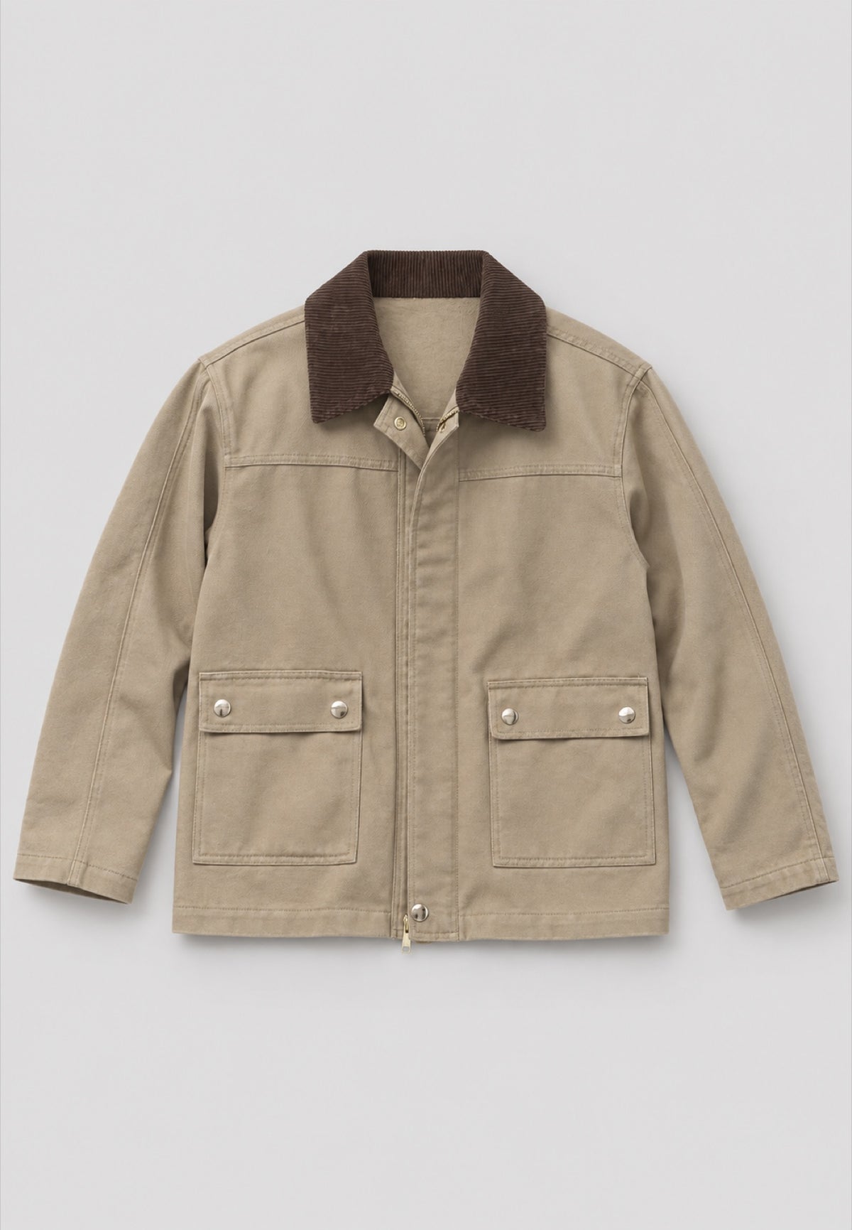 Corduroy-Collar Jacket in khaki, front flat lay