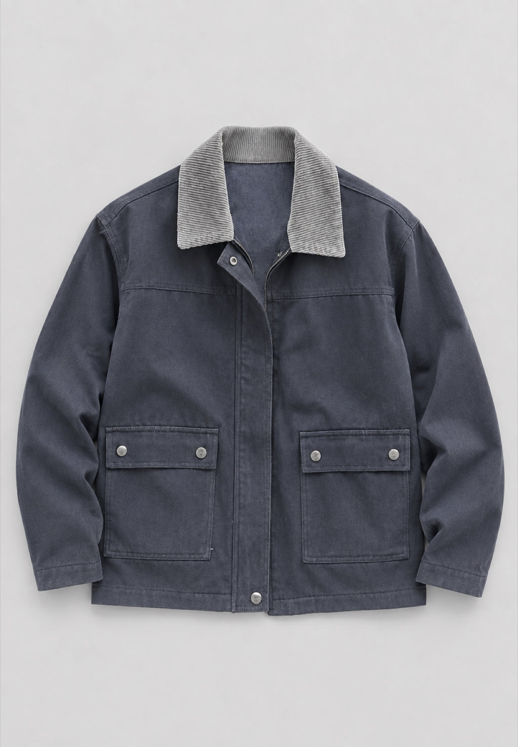 Corduroy-Collar Jacket in navy, front flat lay