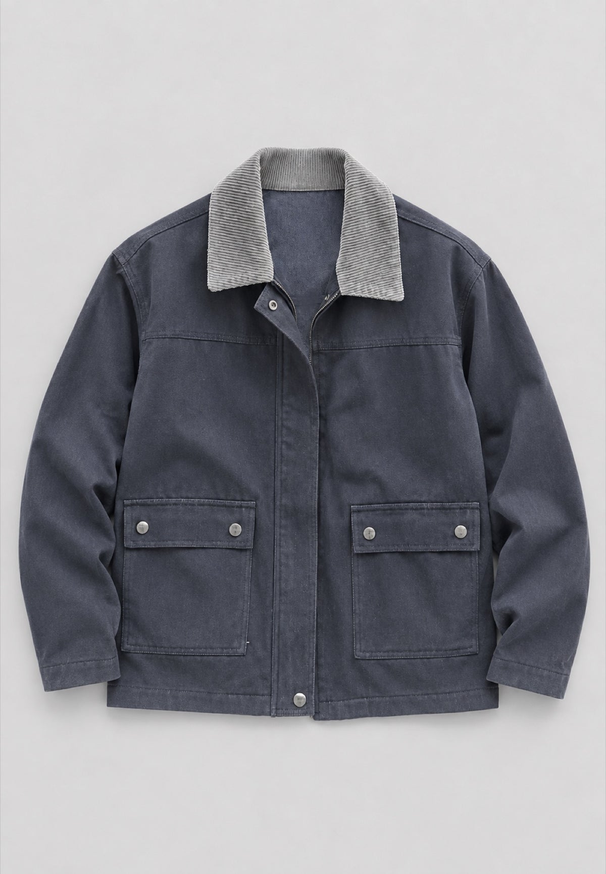 Corduroy-Collar Jacket in navy, front flat lay