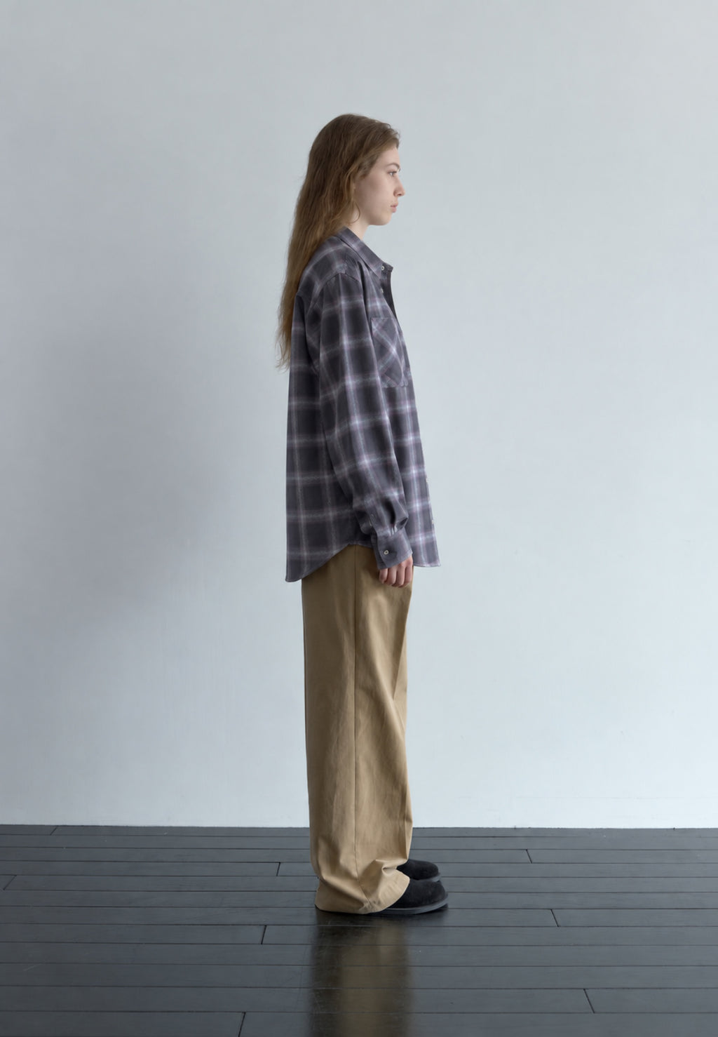 Faded Check Shirt in purple-grey, side view