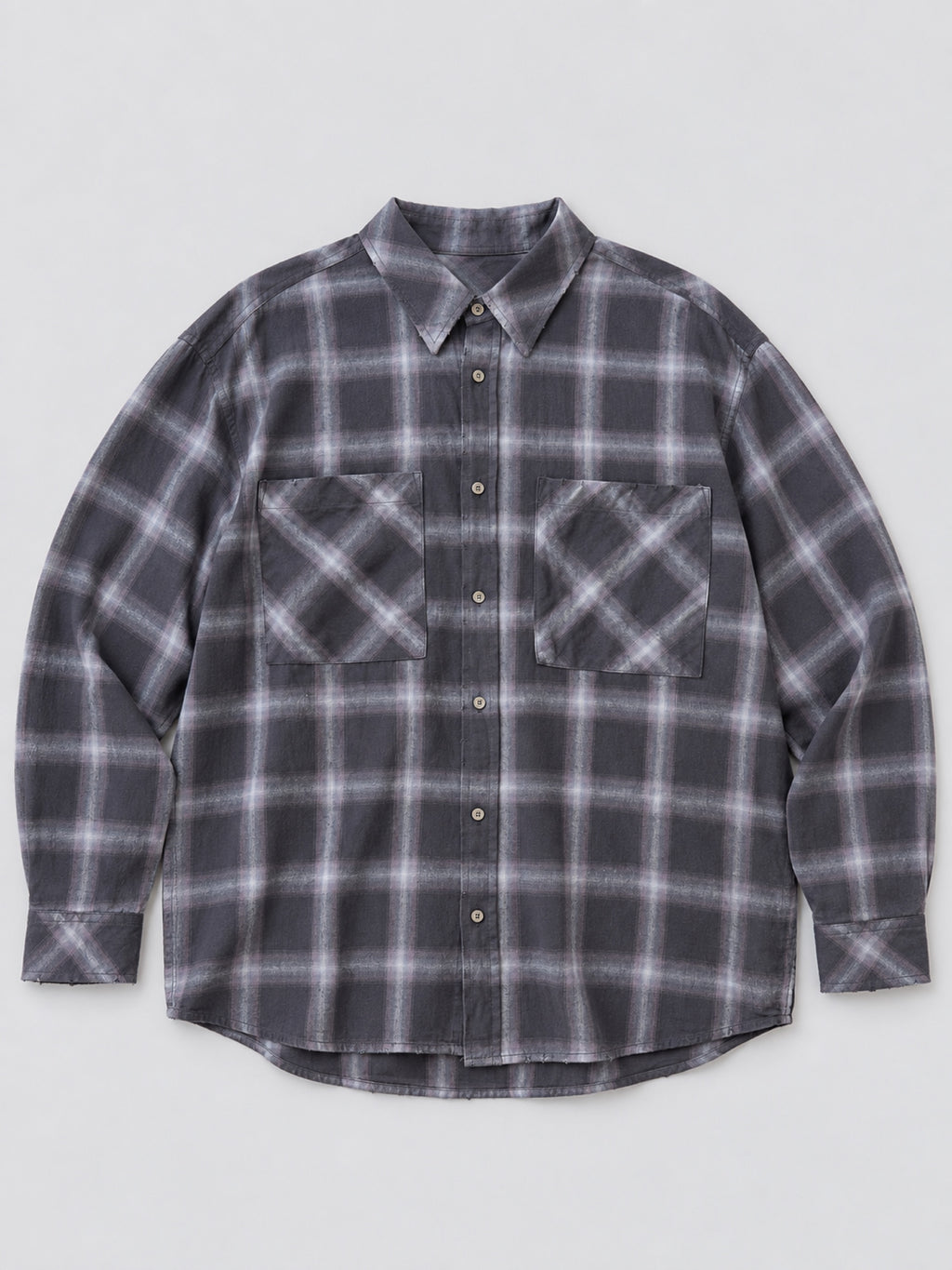 Faded Check Shirt in purple-grey, front flat lay