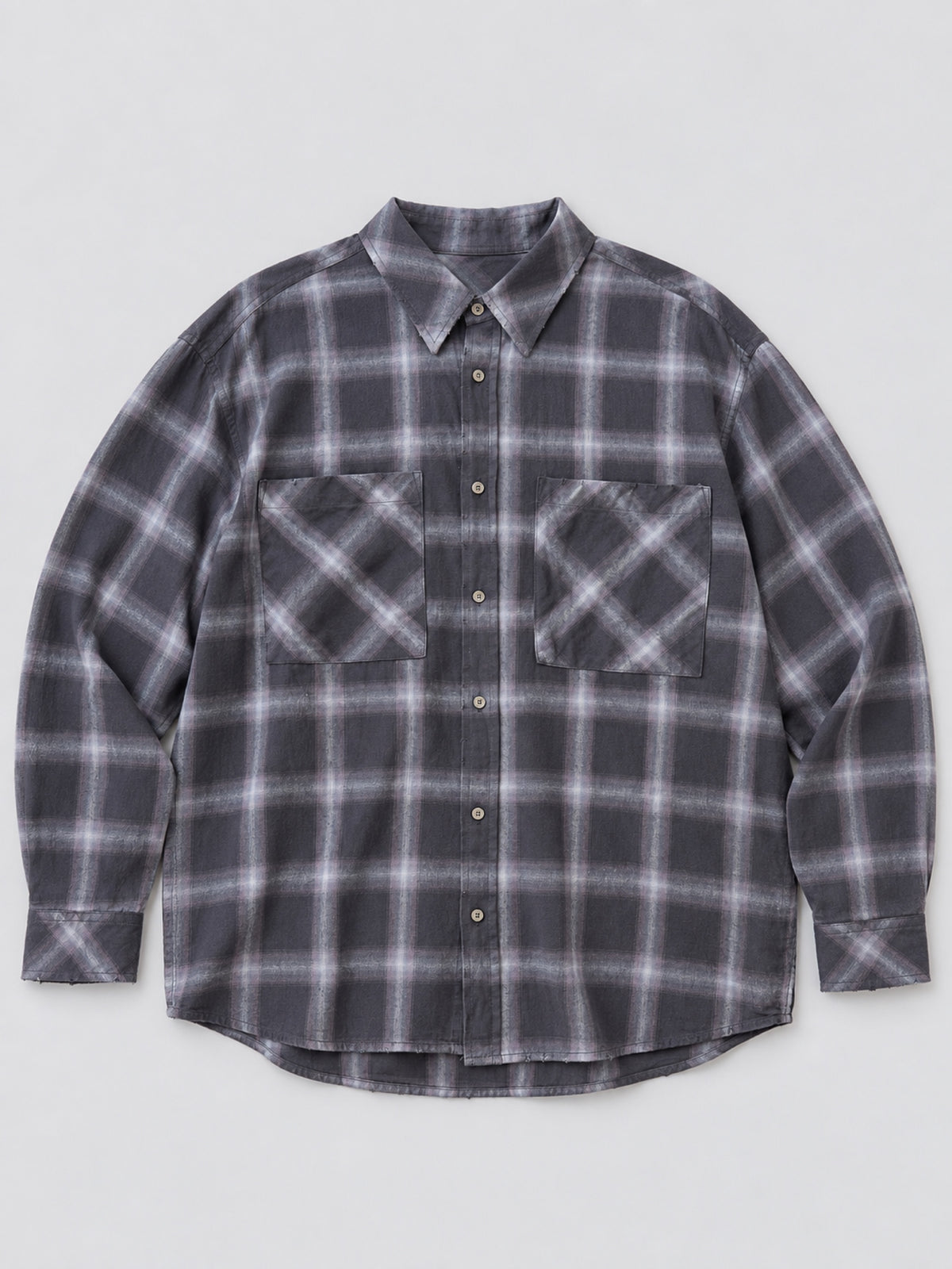 Faded Check Shirt in purple-grey, front flat lay