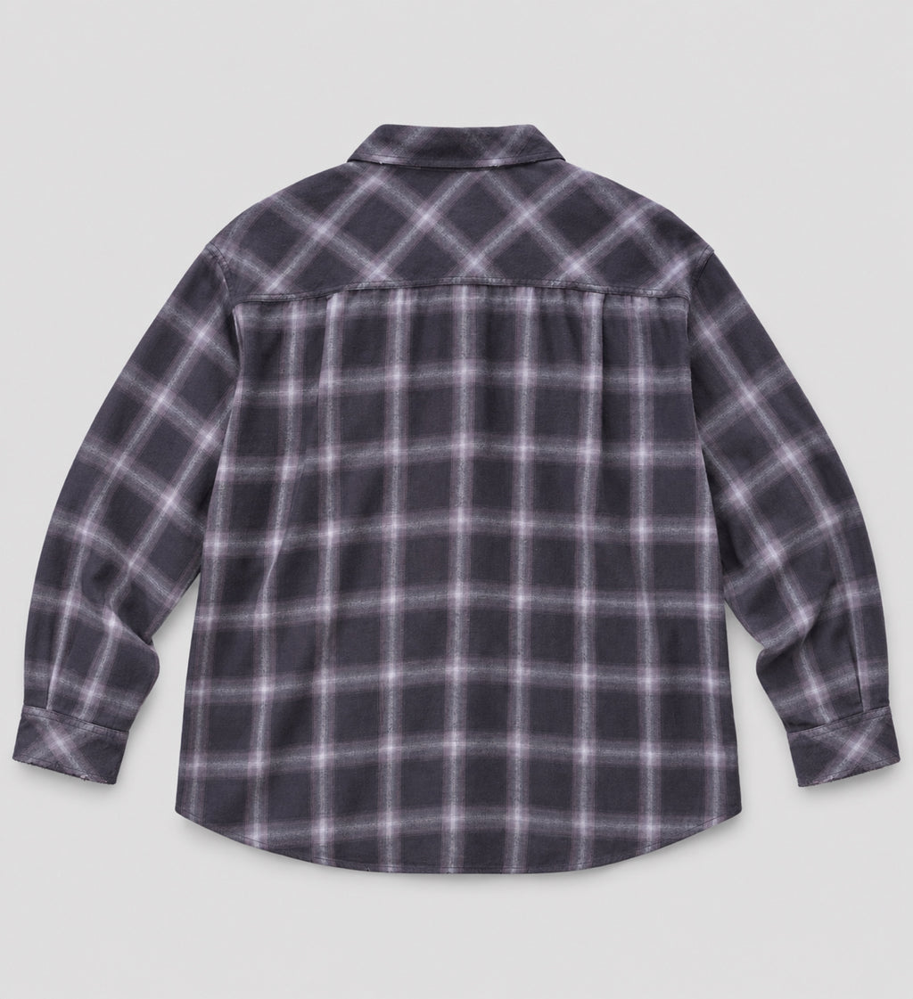 Faded Check Shirt in purple-grey, back flat lay