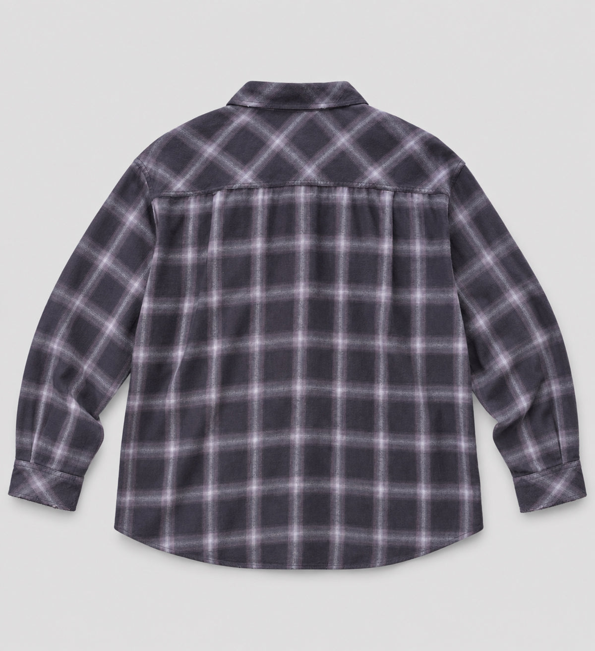 Faded Check Shirt in purple-grey, back flat lay