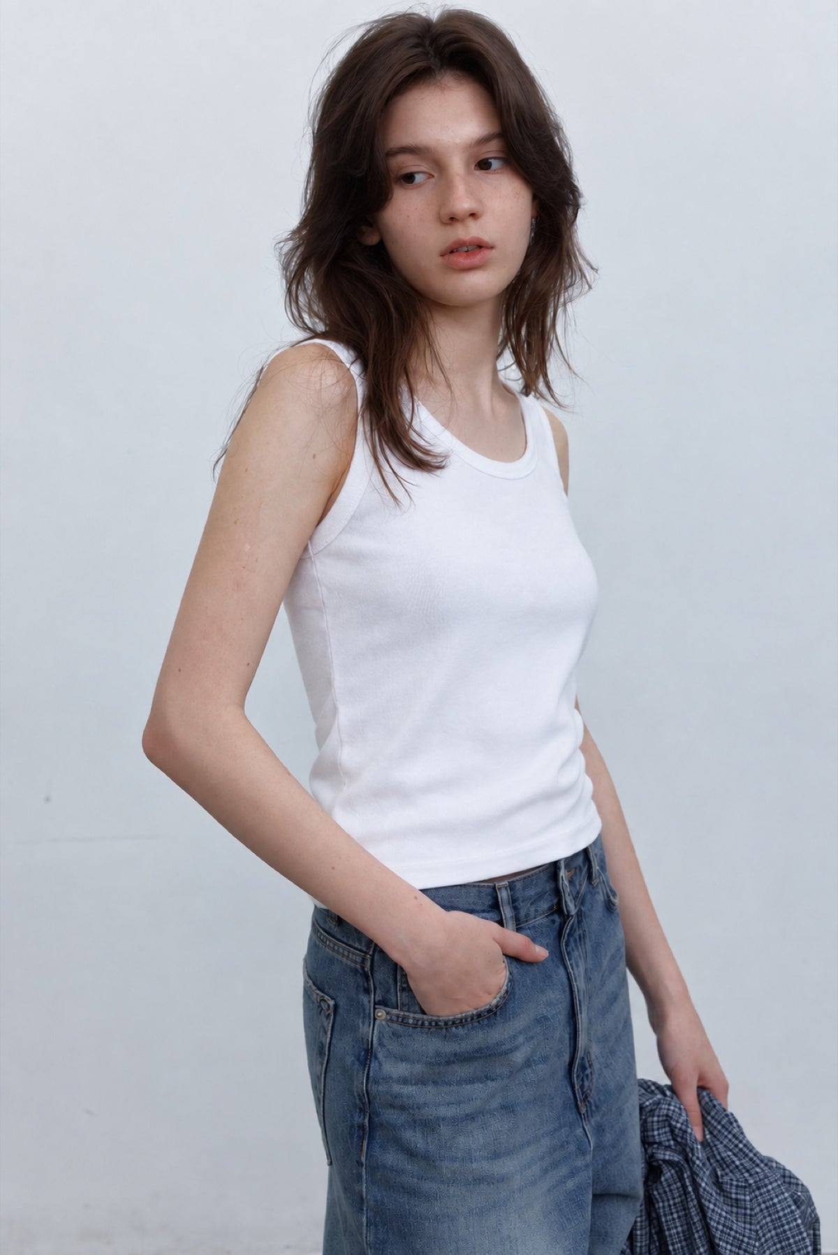 Scoop-Neck Tank in white, three-quarter view