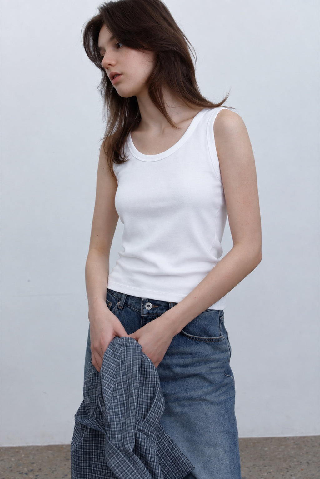 Scoop-Neck Tank in white, angled front view