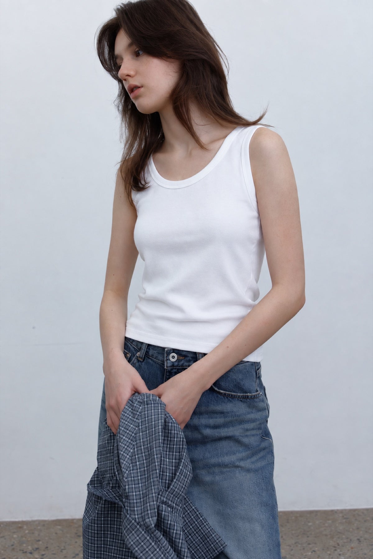 Scoop-Neck Tank in white, angled front view