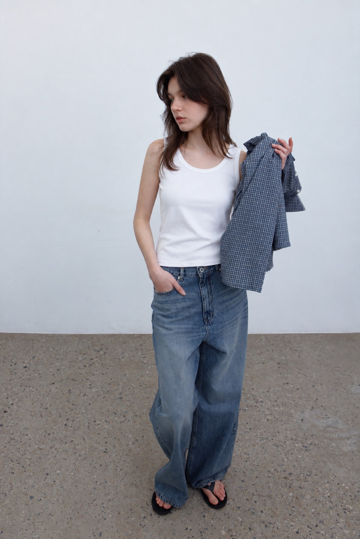Scoop-Neck Tank in white, full-length styling