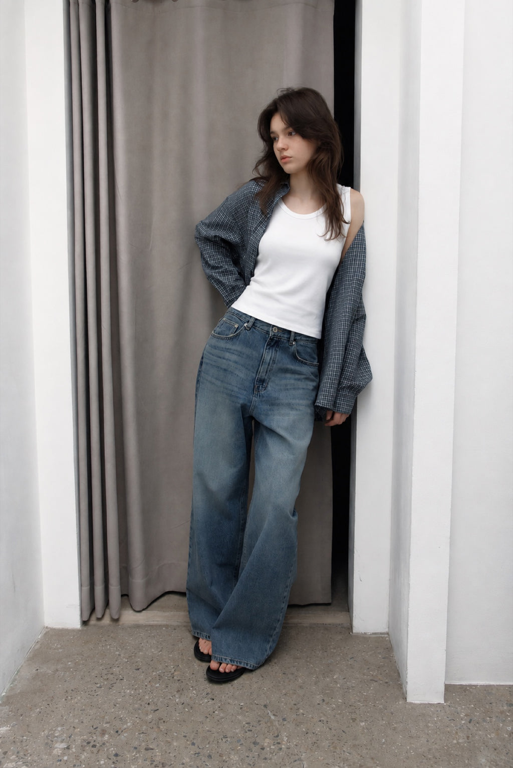 Scoop-Neck Tank in white, layered under a shirt